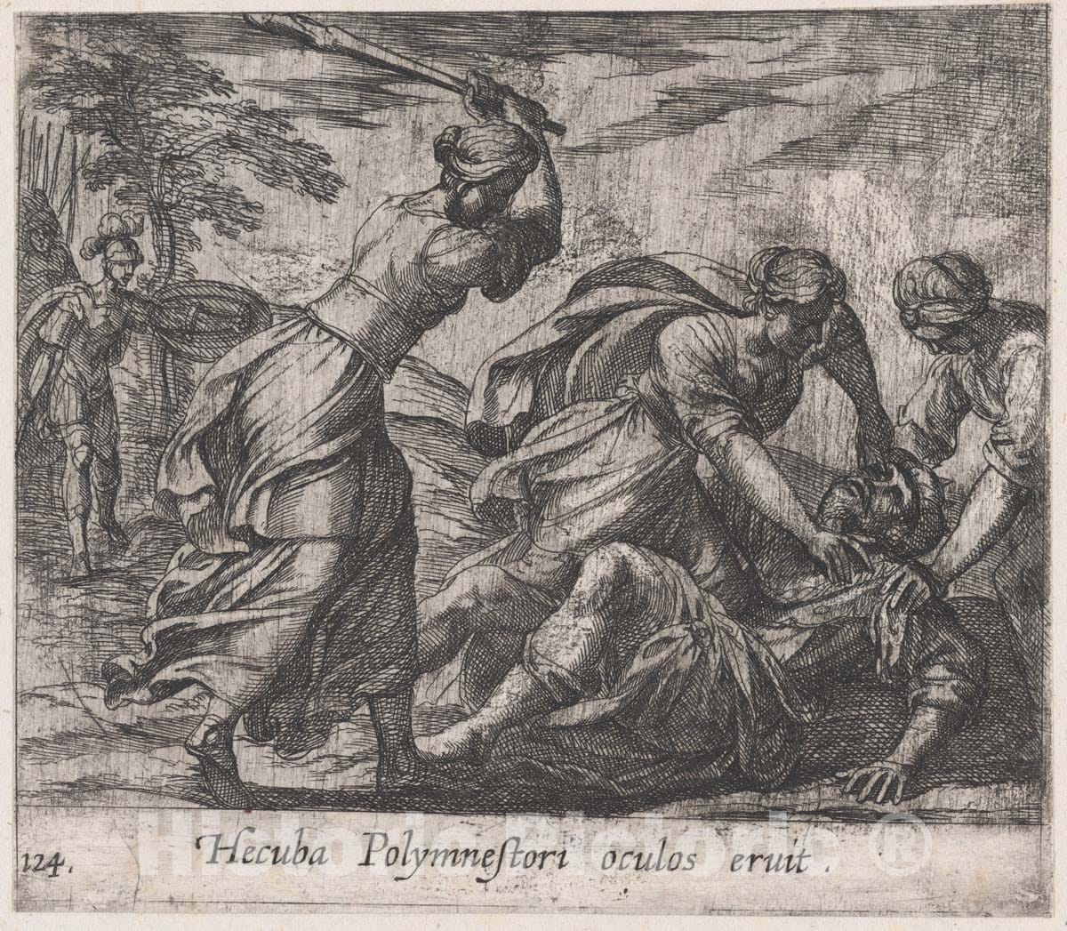 Art Print : Antonio Tempesta - Plate 124: Hecuba and The Trojan Women Murdering Polymestor (Hecuba Polymnestori oculos ervit), from Ovid's 'Metamorphoses' : Vintage Wall Art