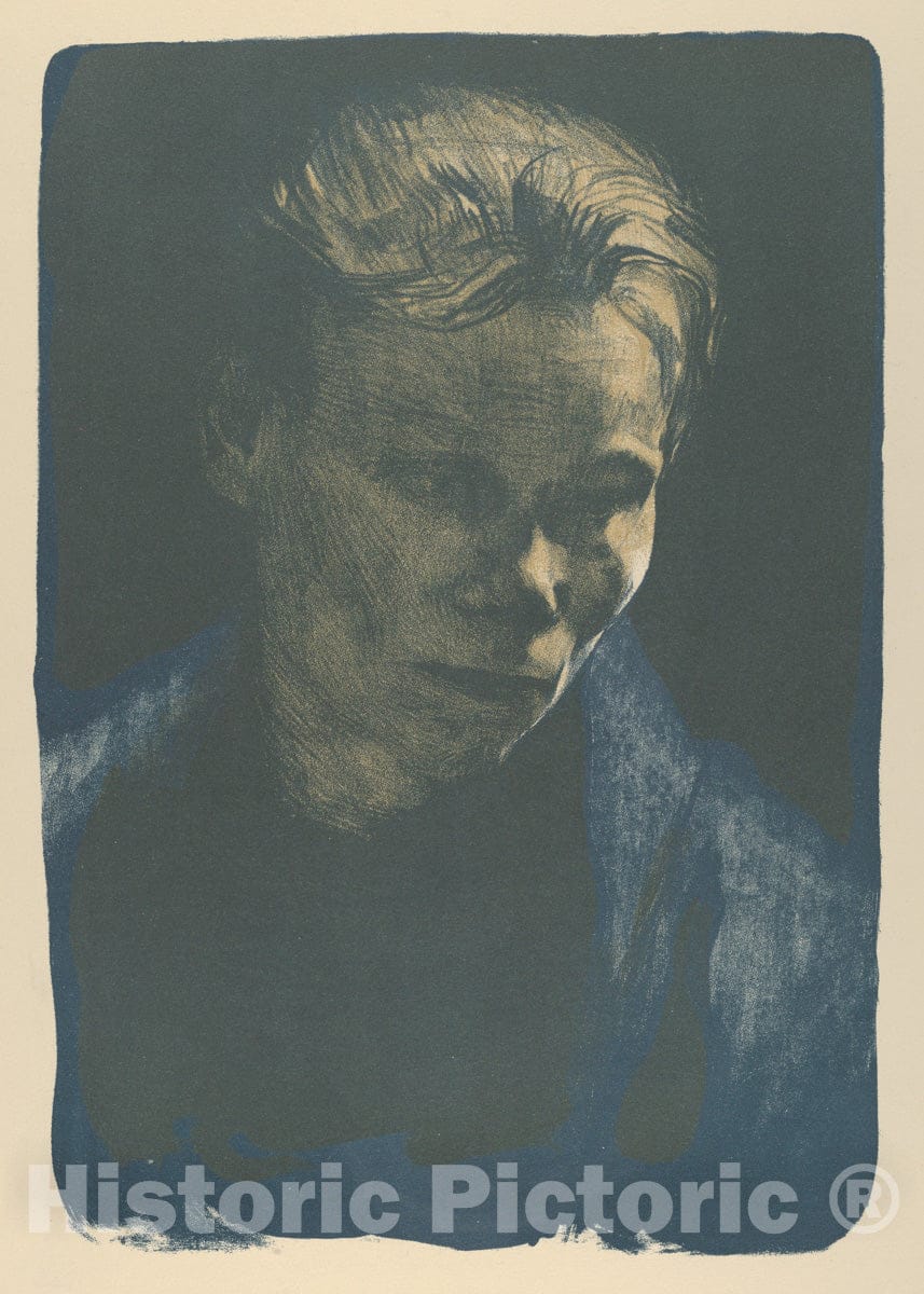 Art Print : Käthe Kollwitz - Working Woman with Blue Shawl (Brustbild Einer Arbeiterfrau Mit Blauem Tuch) : Vintage Wall Art