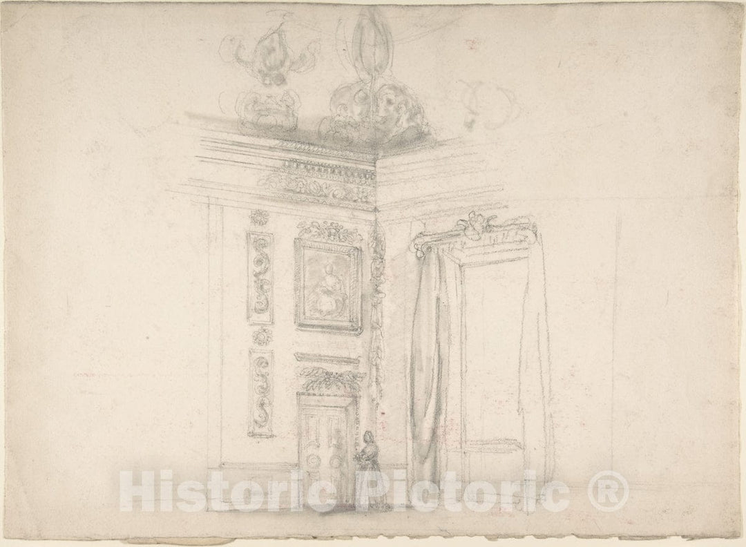 Art Print : British, 19th Century - Corner of a Room with a High Coved Ceiling : Vintage Wall Art