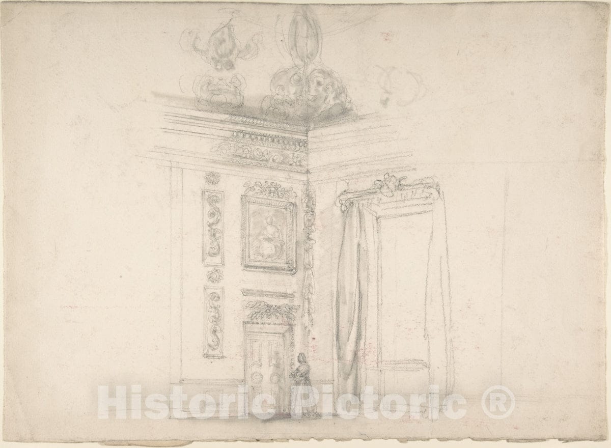 Art Print : British, 19th Century - Corner of a Room with a High Coved Ceiling : Vintage Wall Art