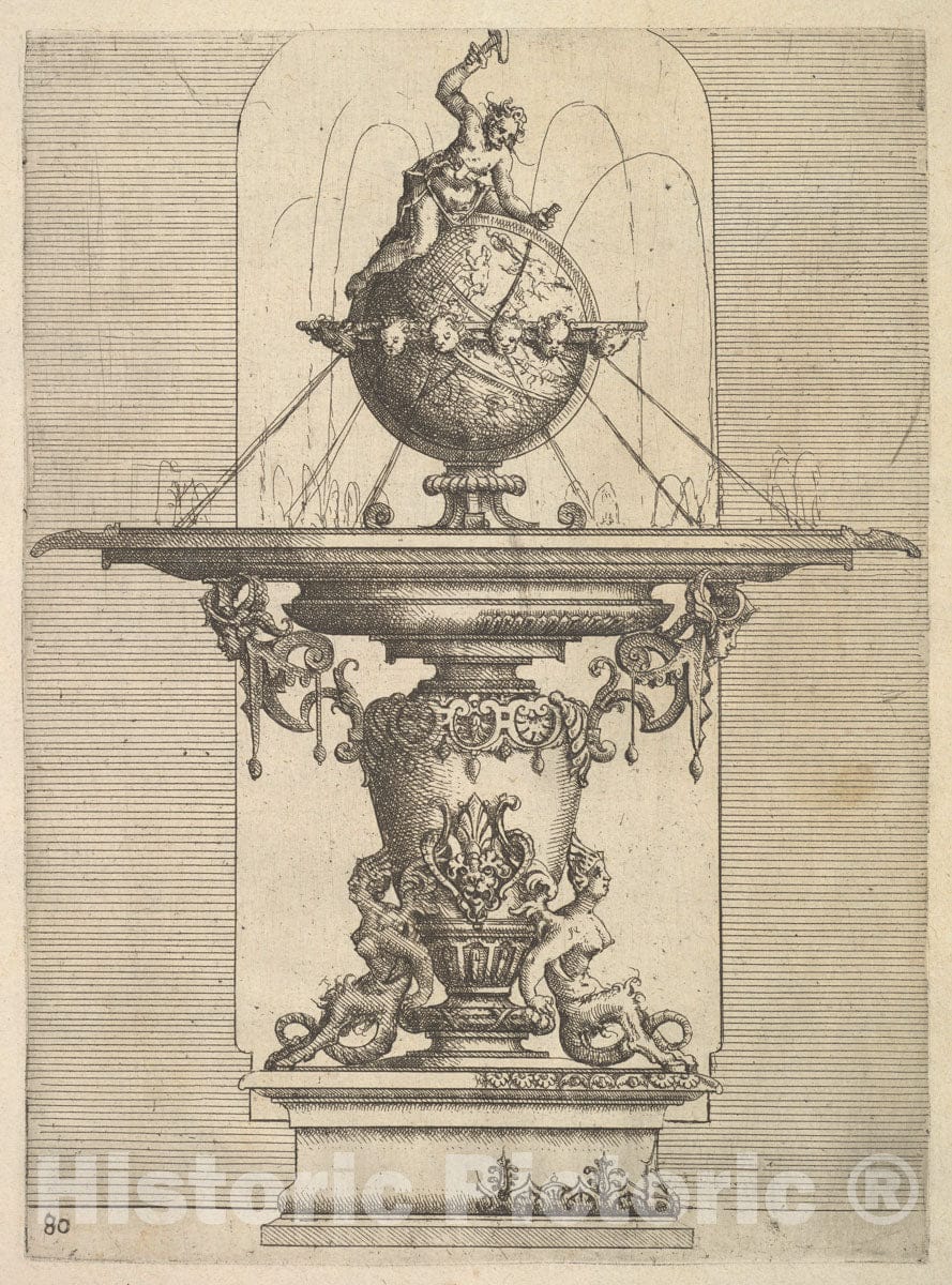 Art Print : Wendel Dietterlin, The Elder - Design for a Fountain, Plate 80 from Dietterlin's Architettura : Vintage Wall Art
