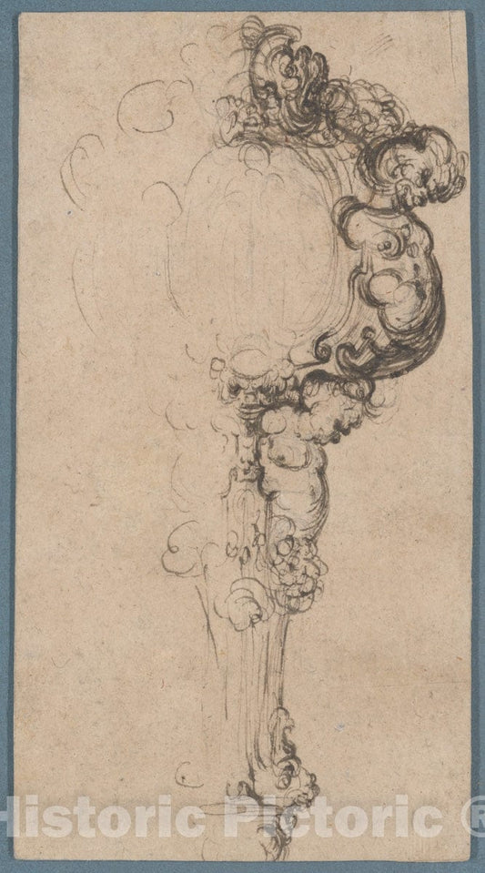 Art Print : Italian, 18th Century - Design for a Hand Mirror or Fan Handle : Vintage Wall Art