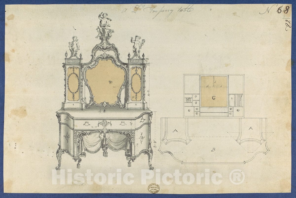 Art Print : Thomas Chippendale - A Lady's Dressing Table, from Chippendale Drawings, Vol. II : Vintage Wall Art