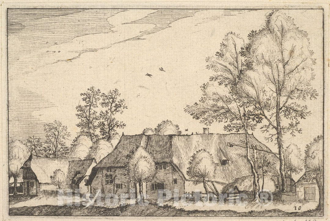Art Print : Claes Jansz. Visscher - Large Farm from Regiunculae et Villae Aliquot Ducatus Brabantiae : Vintage Wall Art