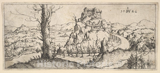 Art Print : Augustin Hirschvogel - Landscape with High Rocks and Fortresses : Vintage Wall Art