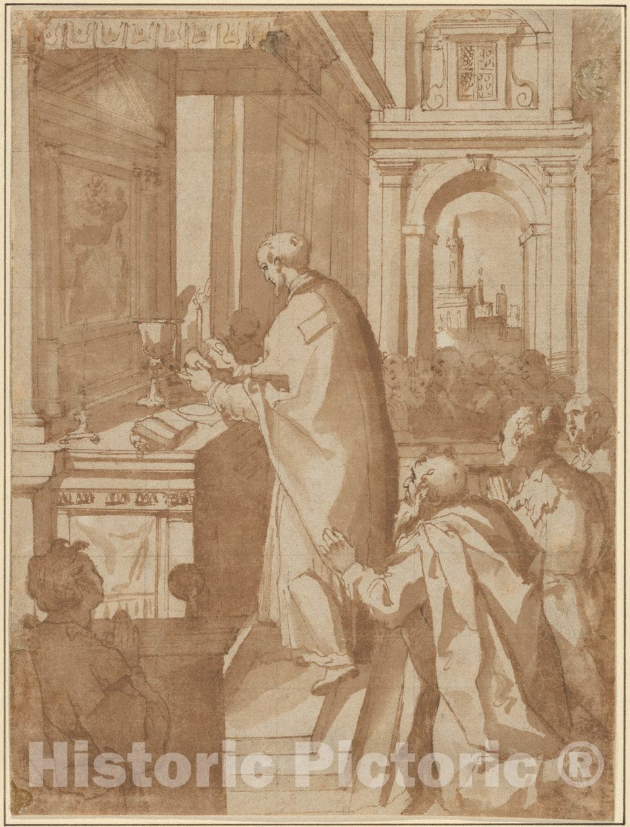 Art Print : Giorgio Picchi, The Younger - A Priest Celebrating Mass : Vintage Wall Art