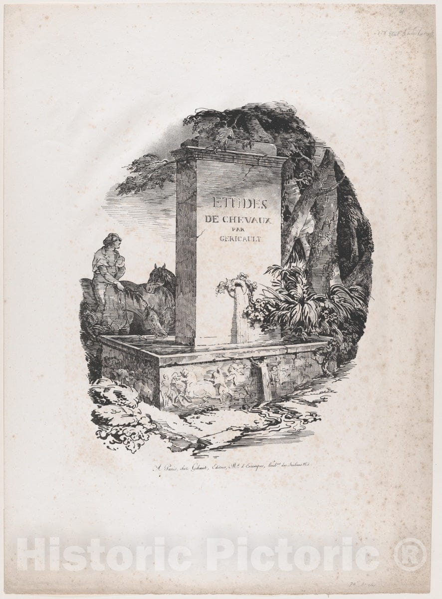 Art Print : Théodore Gericault - Watering Trough, Title Page of Studies of Horses (Etudes de Chevaux) 2 : Vintage Wall Art