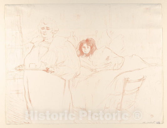 Art Print : Henri de Toulouse-Lautrec - Serving Breakfast (Madame Baron and Mademoiselle Popo) (from The Series Elles) : Vintage Wall Art