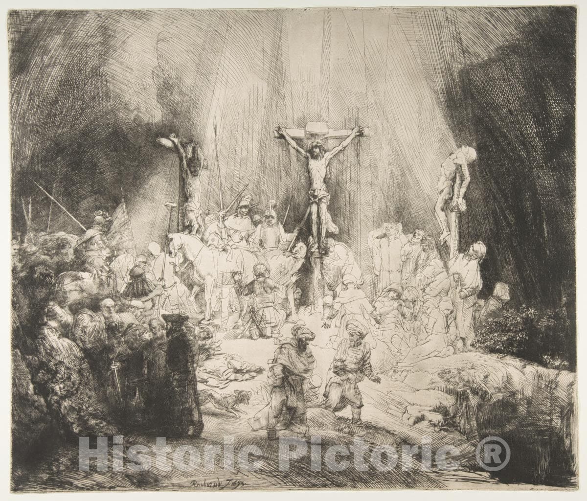 Art Print : Rembrandt (Rembrandt Van Rijn) - Christ Crucified Between The Two Thieves: The Three Crosses 3 : Vintage Wall Art