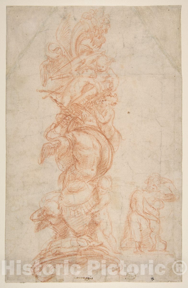 Art Print : Design for The Decoration of a Pilaster - Artist: Giovanni Antonio da Pordenone (Giovanni Antonio de Sacchis) - Created: c1529 : Vintage Wall Art