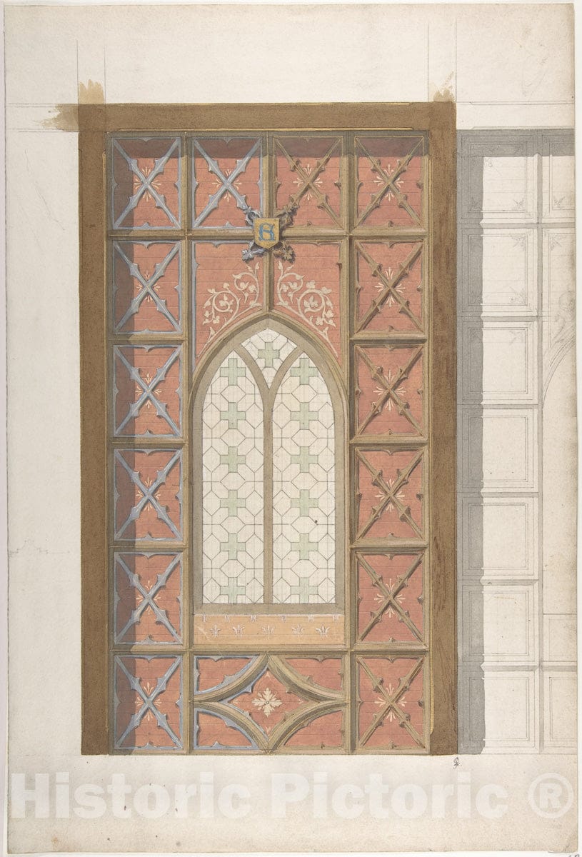Art Print : Jules-Edmond-Charles Lachaise - Design for Elevation of Window, Saint Clotilde : Vintage Wall Art