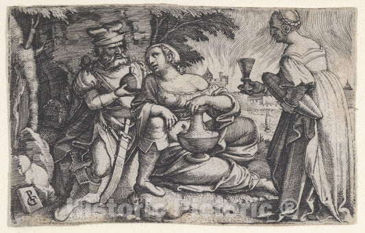 Art Print : Georg Pencz - Lot and His Daughters : Vintage Wall Art
