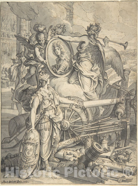 Art Print : Antoine Dieu - Allegorical Homage to The Duc du Maine, Grand Maître de l'Artillerie : Vintage Wall Art
