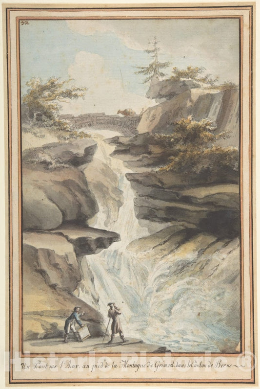Art Print : Caspar Wolf - A Bridge on The Aar, at The Foot of The Grimsel, in The Canton of Berne : Vintage Wall Art