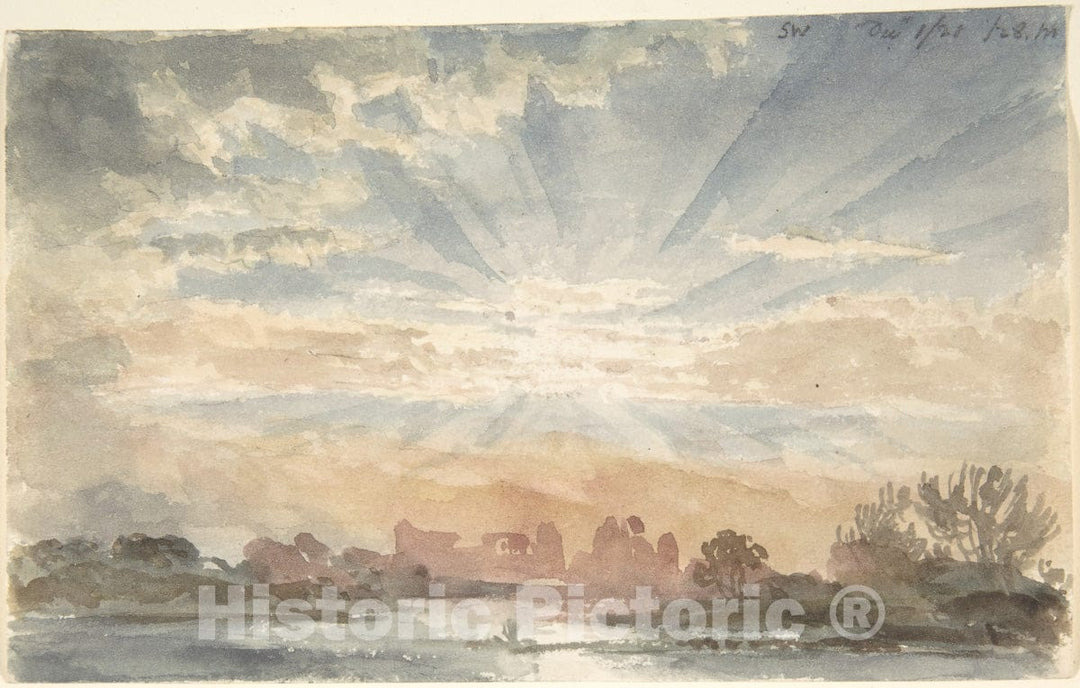 Art Print : Joseph Michael Gandy - Landscape with Rising Sun, December 1, 1828, 8:30 a.m. : Vintage Wall Art