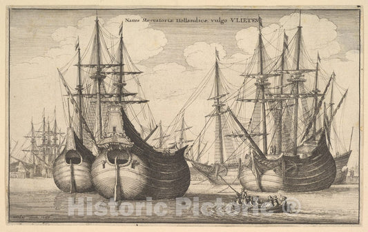Art Print : Wenceslaus Hollar - Naues Mercantoriæ Hollandicæ, vulgo VLIETEN (Dutch Freighters or Flutes) : Vintage Wall Art