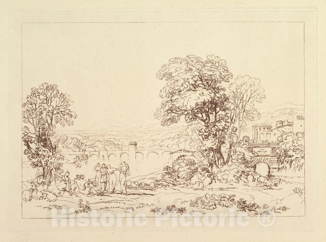 Art Print : Designed and Etched by Joseph Mallord William Turner - Apuleia in Search of Apuleius (unpublished Plate, Liber Studiorum) 2 : Vintage Wall Art