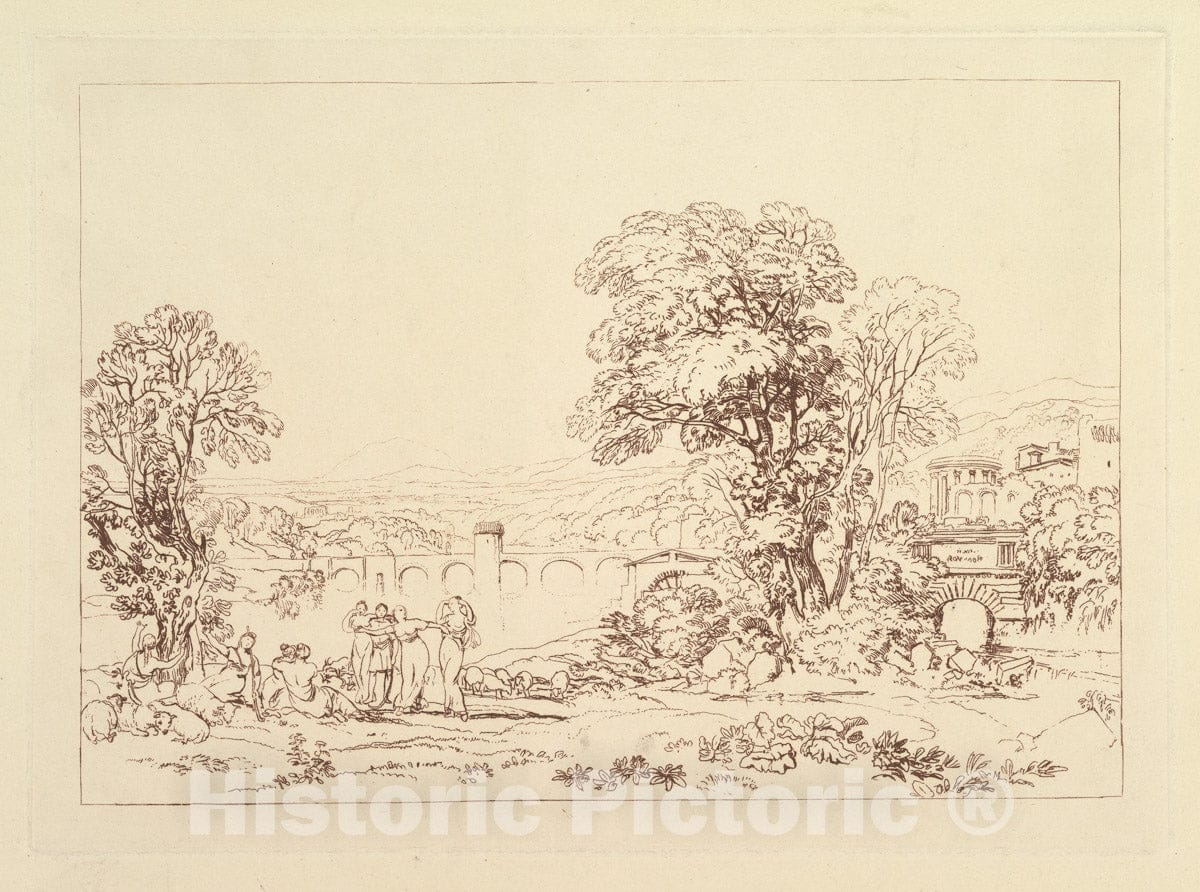 Art Print : Designed and Etched by Joseph Mallord William Turner - Apuleia in Search of Apuleius (unpublished Plate, Liber Studiorum) 2 : Vintage Wall Art