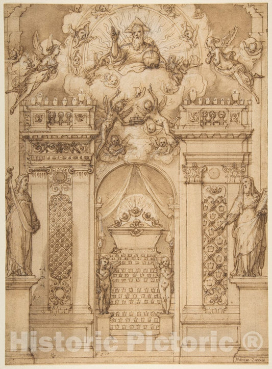 Art Print : Federico Zuccaro (Zuccari) - Design for a Quarantore Decoration : Vintage Wall Art