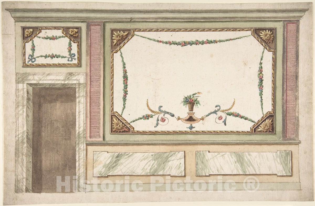 Art Print : Italian, 18th Century - Design for a Wall Decoration : Vintage Wall Art