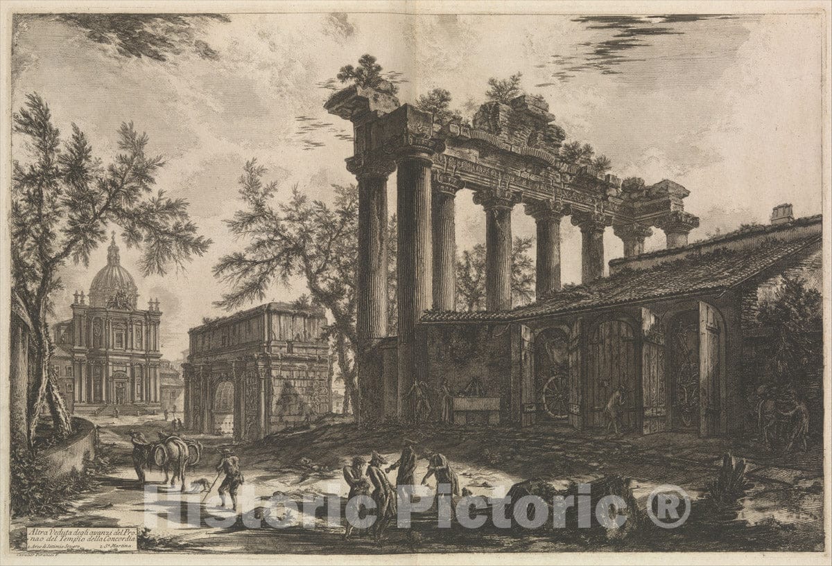 Art Print : Another View of The Remains of The Pronaos of The Temple of Concord - Artist: Giovanni Battista Piranesi - Created: c1750 : Vintage Wall Art