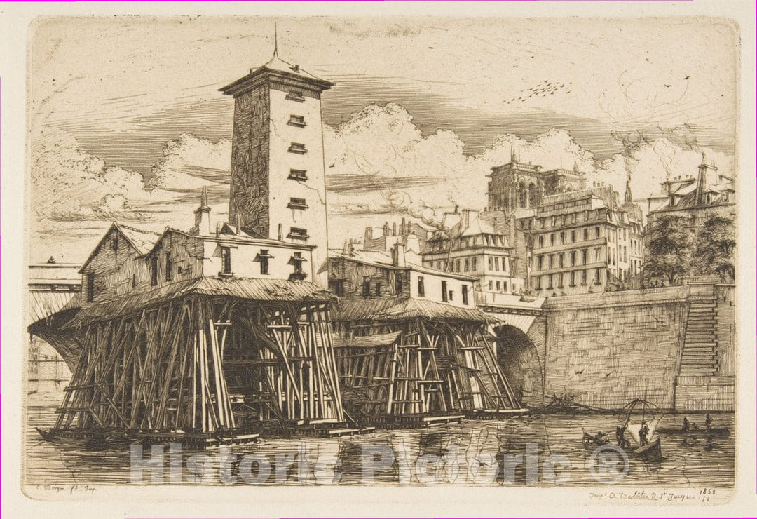 Art Print : Charles Meryon - The Nôtre-Dame Pump, Paris : Vintage Wall Art