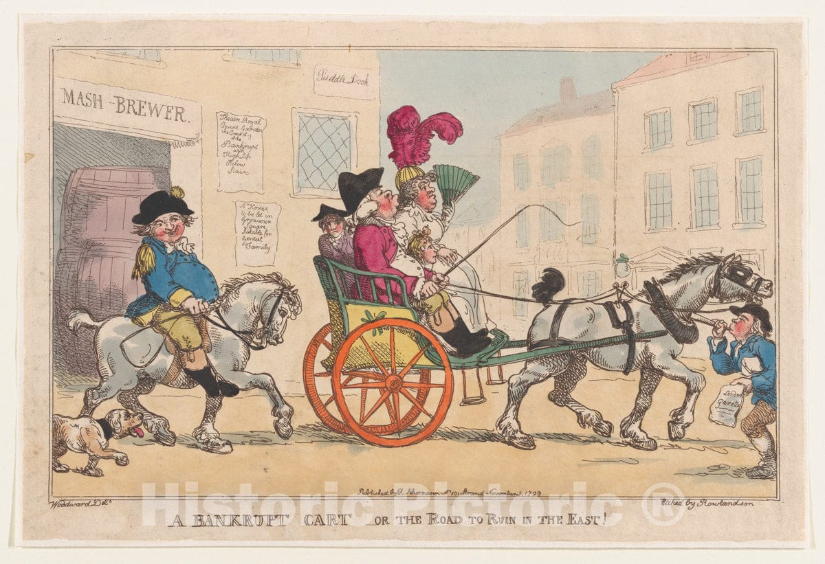 Art Print : Thomas Rowlandson - A Bankrupt Cart, or The Road to Ruin in The East! : Vintage Wall Art