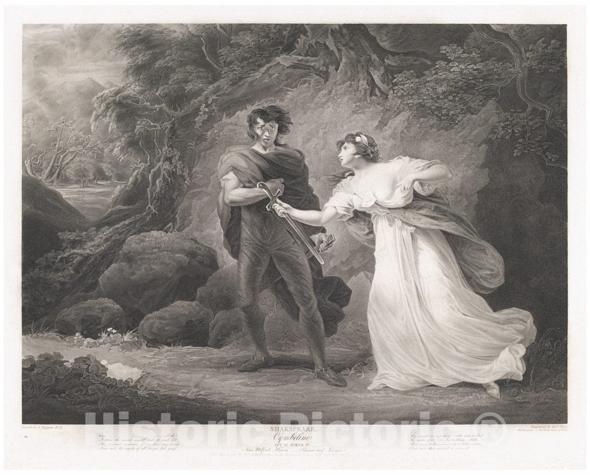 Art Print : Robert Thew - Pisano and Imogen (Shakespeare, Cymbeline, Act 3, Scene 4) : Vintage Wall Art