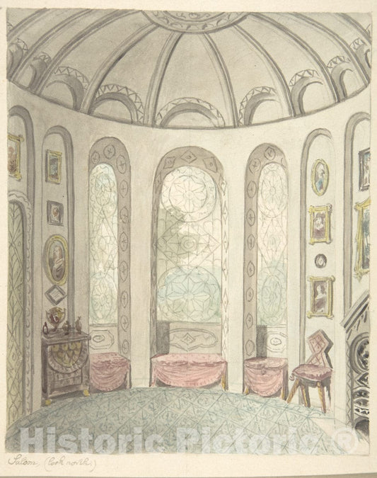 Art Print : John Carter - Lea Castle, Worcestershire, Saloon, Looking North : Vintage Wall Art