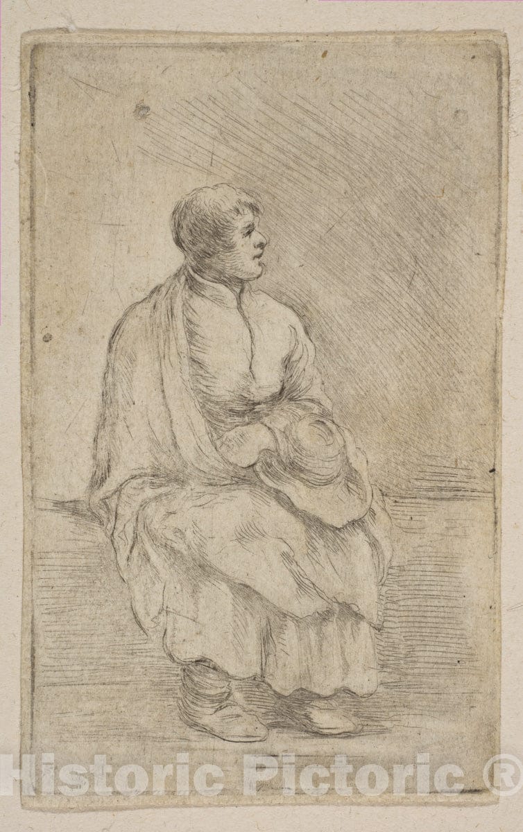 Art Print : Etched by Stefano Della Bella - Seated Ecclesiastic : Vintage Wall Art