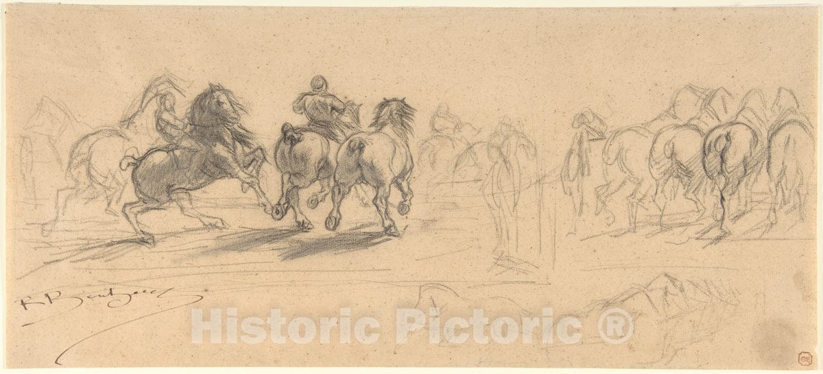Art Print : Marie-Rosalie Bonheur - Sheet of Studies for The Horse Fair : Vintage Wall Art