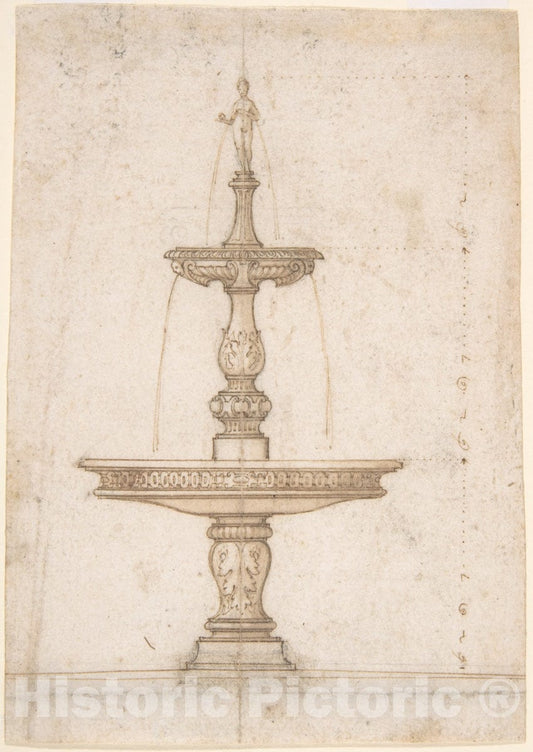 Art Print : Anonymous, German, 16th Century - Design for a Table Fountain : Vintage Wall Art