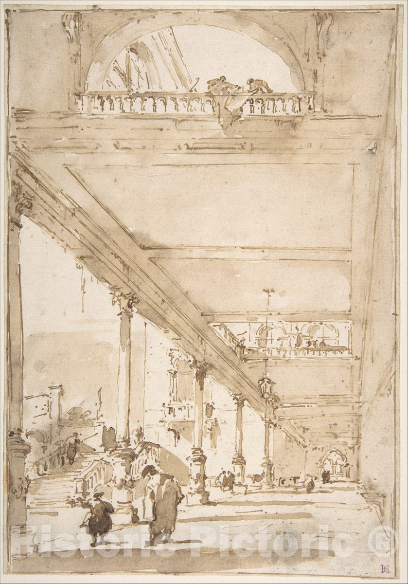 Art Print : Francesco Guardi - Architectural Capriccio: A Palace Colonnade. : Vintage Wall Art