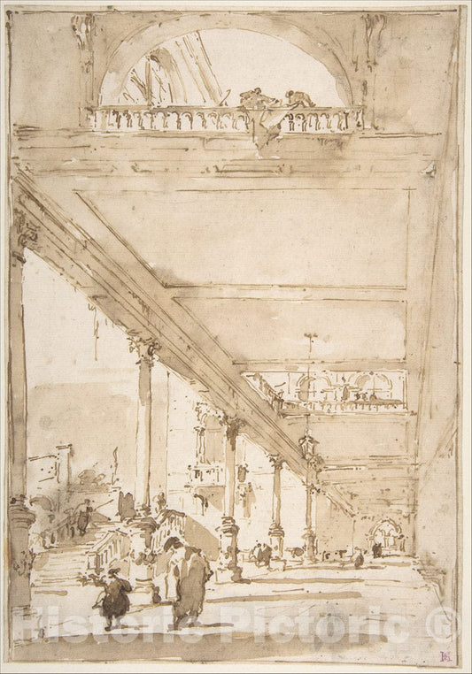 Art Print : Francesco Guardi - Architectural Capriccio: A Palace Colonnade. : Vintage Wall Art