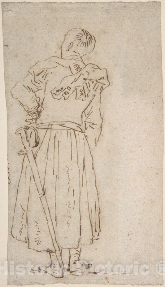 Art Print : Italian, First Half of The 18th Century - Back View of a Man in a Long Coat with a Sword : Vintage Wall Art