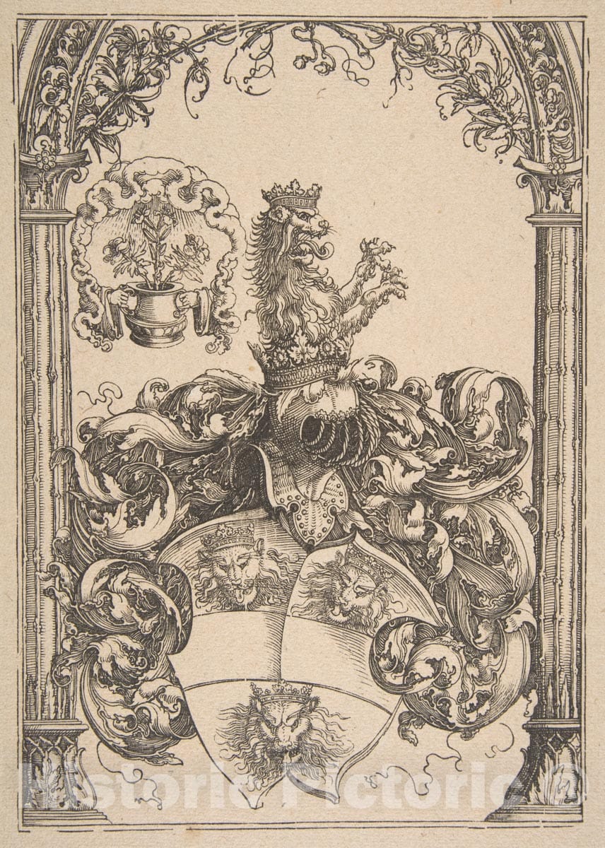 Art Print : Albrecht Dürer - Coat of arms with Three Lions' Heads : Vintage Wall Art