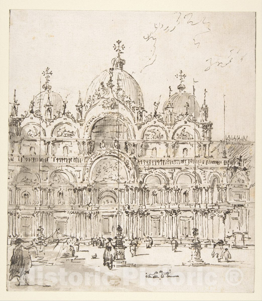 Art Print : Francesco Guardi - View of Piazza with Basilica of San Marco : Vintage Wall Art