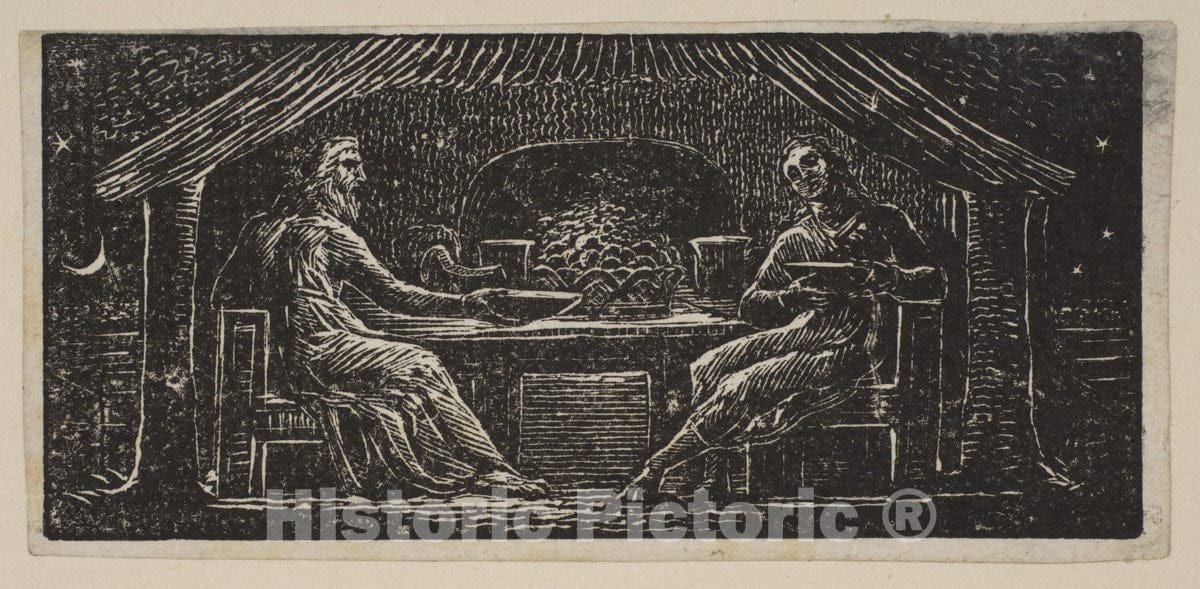 Art Print : William Blake - Thenot and Colinet Eat Their Evening Meal, from Thornton's Pastorals of Virgil : Vintage Wall Art