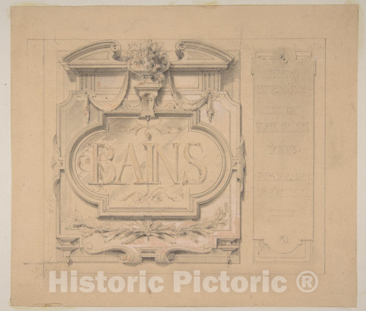 Art Print : Jules-Edmond-Charles Lachaise - Design for an Ornamental Plaque for a Bath House : Vintage Wall Art