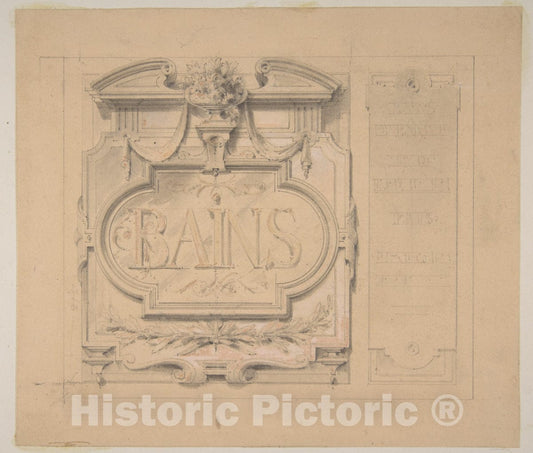 Art Print : Jules-Edmond-Charles Lachaise - Design for an Ornamental Plaque for a Bath House : Vintage Wall Art