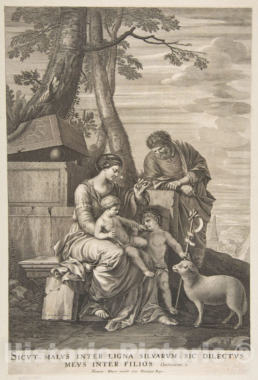 Art Print : William Faithorne The Elder - Holy Family with St. John : Vintage Wall Art