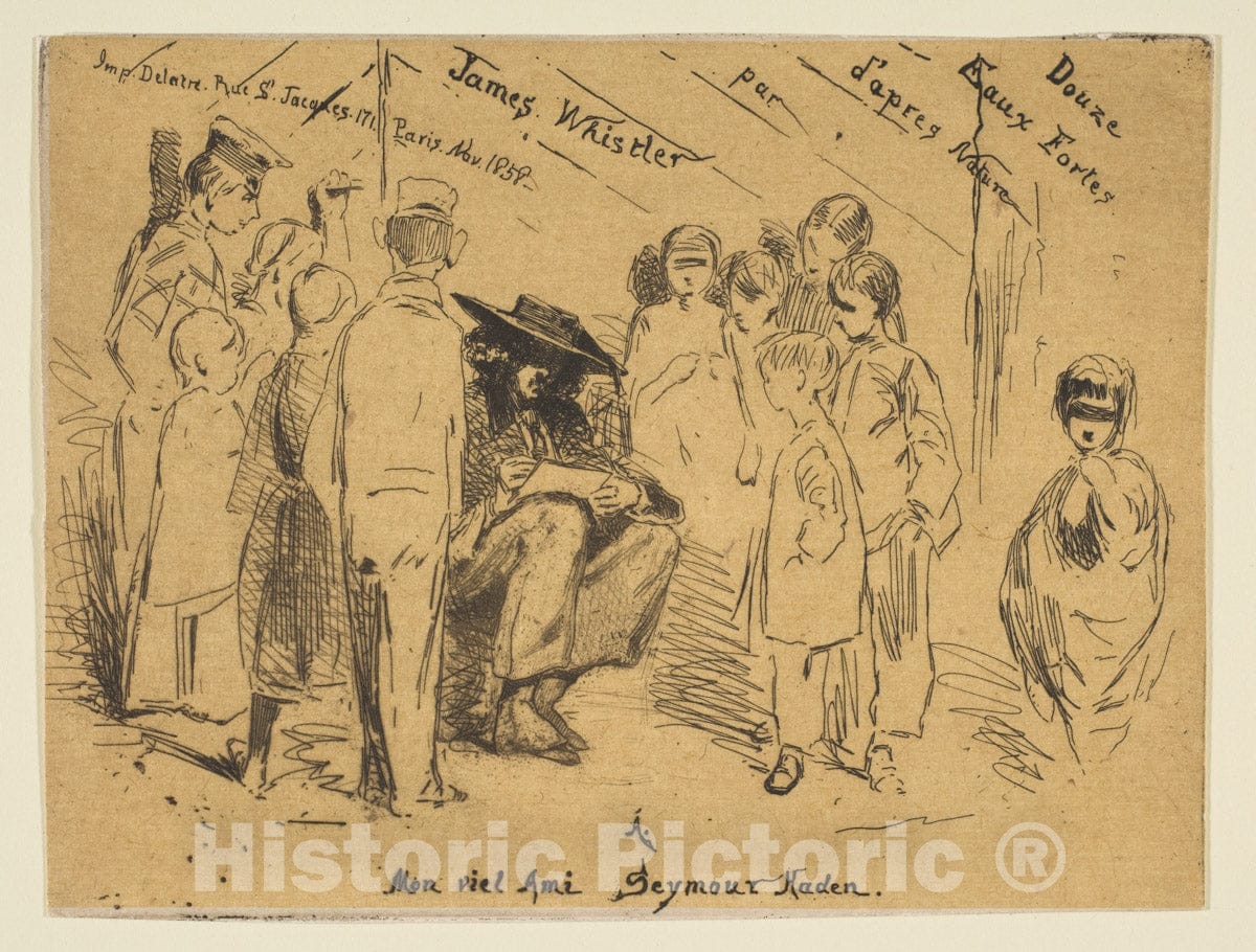Art Print : James McNeill Whistler - Title Page from The French Set (Douze Eaux-Fortes d'Après Nature) : Vintage Wall Art