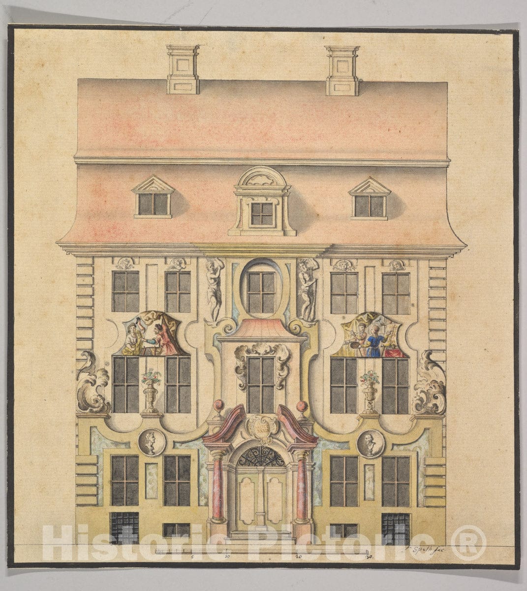 Art Print : Ferenc (Franz) Speth - Architectural Design for a Façade : Vintage Wall Art