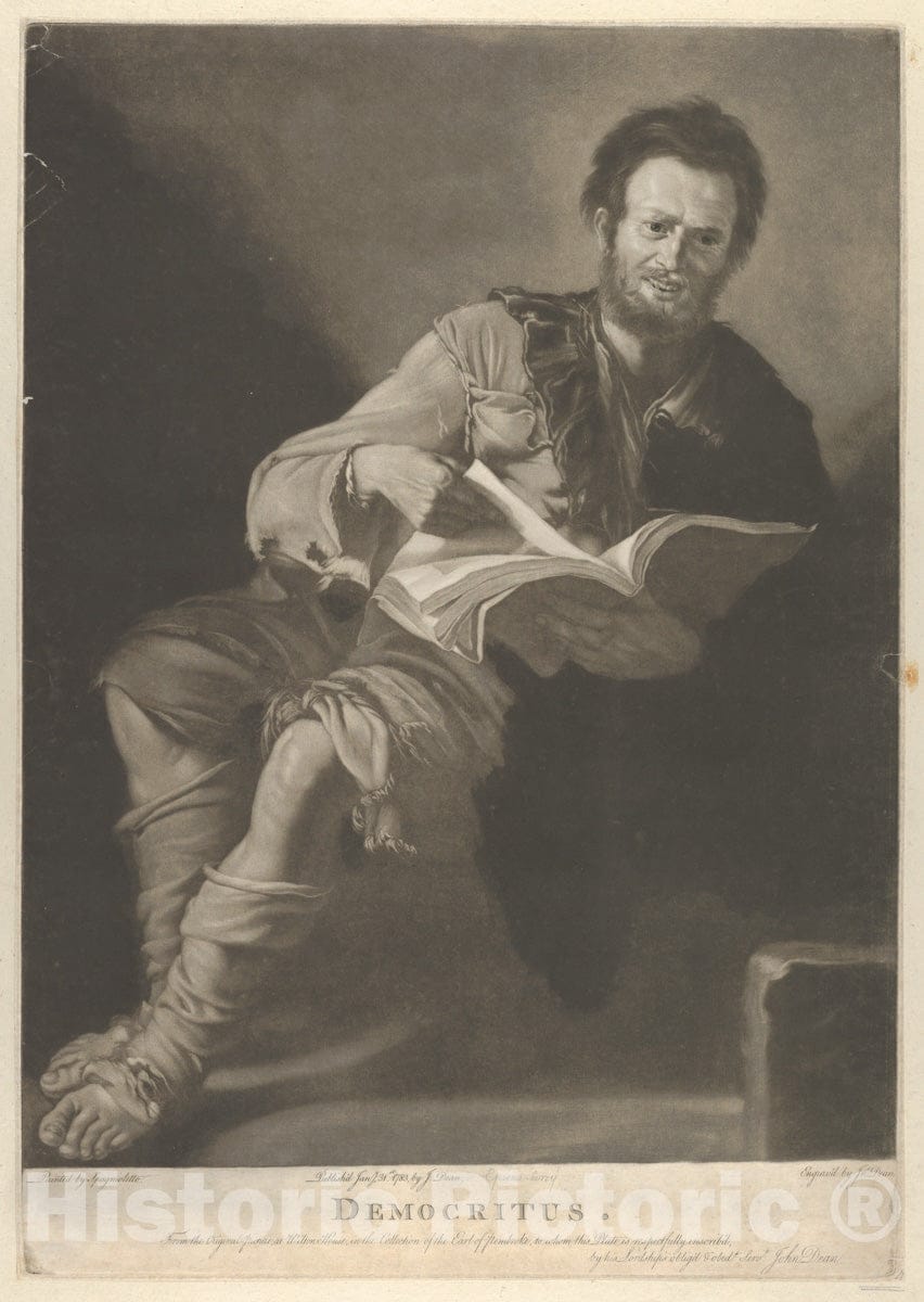 Art Print : John Dean - Democritus, Seated, Holding a Book and Looking Towards The viewer : Vintage Wall Art