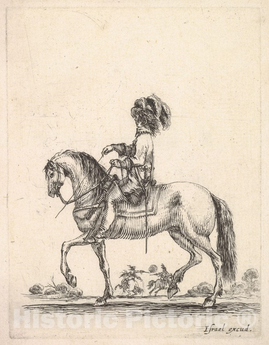 Art Print : A Horseman in Profile Walking to The Left - Artist: Stefano Della Bella - Created: c1642 : Vintage Wall Art