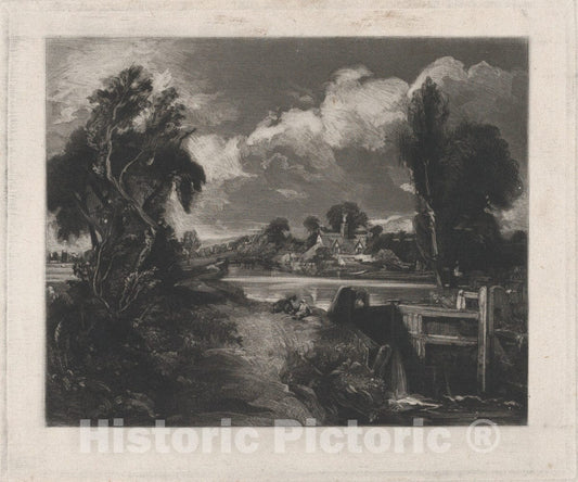 Art Print : David Lucas - A Lock on The Stour 2 : Vintage Wall Art