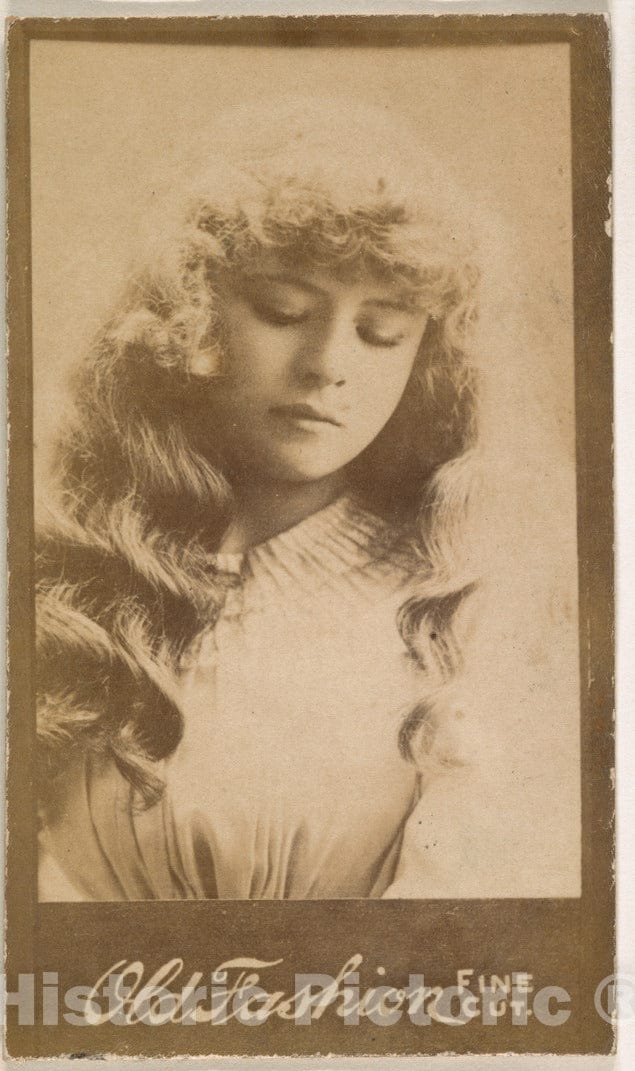 Photo Print : Actress with Long Wavy Hair Looking Down, from The Actresses Series (N664) Promoting Old Fashion Fine Cut Tobacco : Vintage Wall Art