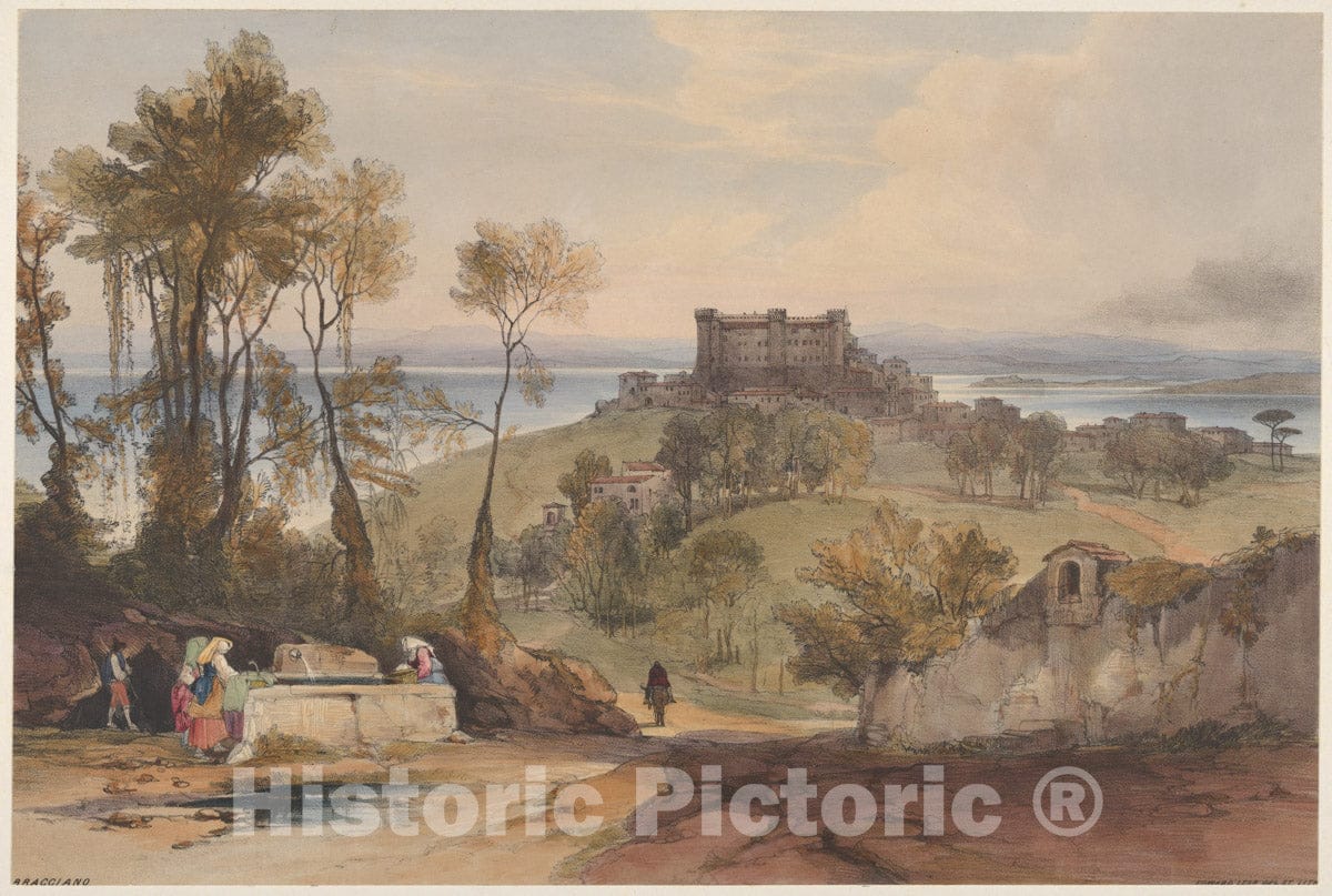 Art Print : Edward Lear - Bracciano (Views of Rome and Its Environs, Plate 2) : Vintage Wall Art
