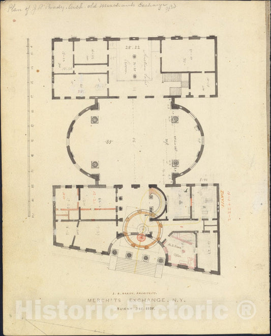 Art Print : Alexander Jackson Davis - First Merchant's Exchange, New York (Plan of Main Floor) : Vintage Wall Art