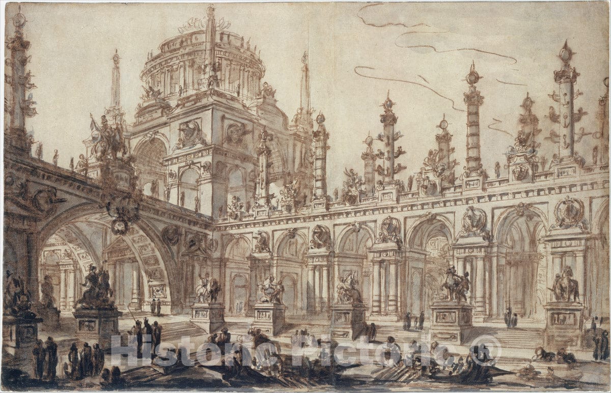 Art Print : Charles Michel Ange Challe - Architectural Fantasy : Vintage Wall Art